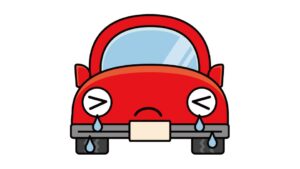 泣いている赤い車のイラスト