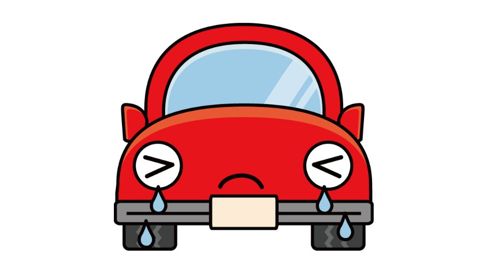 泣いている赤い車のイラスト