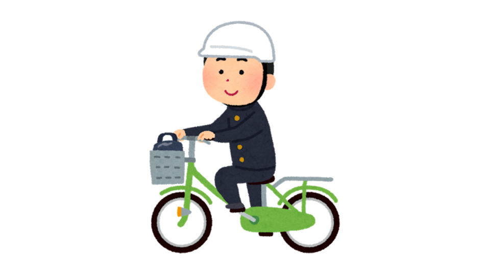 自転車用ヘルメットをかぶって自転車に乗る男の子のイラスト